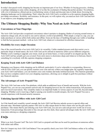 The Ultimate Shopping Companion: Why You Required an Activ Gift Card