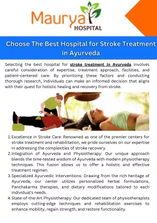 Choose The Best Hospital for Stroke Treatment in Ayurveda