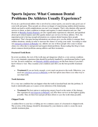 Sports Injures What Common Dental Problems Do Athletes Usually Experience