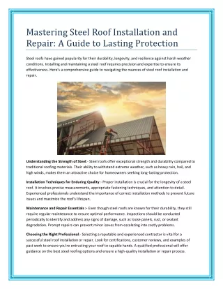 Mastering Steel Roof Installation and Repair A Guide to Lasting Protection