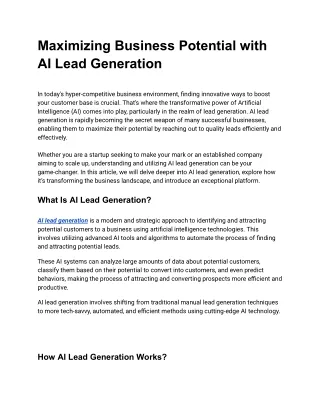 Maximizing Business Potential with AI Lead Generation