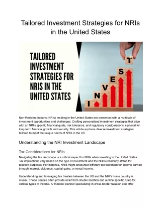 Investment Strategies Tailored for NRIs in the United States