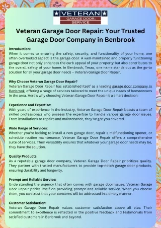 Veteran Garage Door Repair Your Trusted Garage Door Company in Benbrook