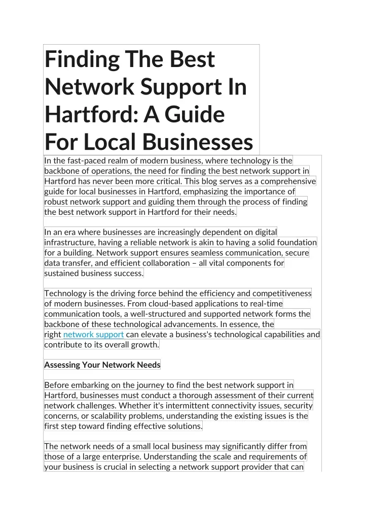 finding the best network support in hartford