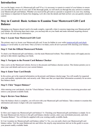 Remain in Control: Basic Actions to Inspect Your Mastercard Gift Card Balance