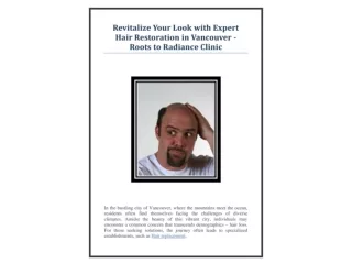 Revitalize Your Look with Expert Hair Restoration in Vancouver - Roots to Radiance Clinic