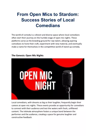 From Open Mics to Stardom - Success Stories of Local Comedians