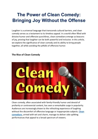 The Power of Clean Comedy - Bringing Joy Without the Offense