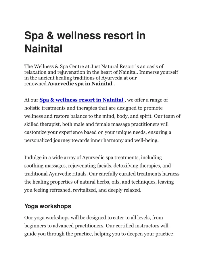 spa wellness resort in nainital