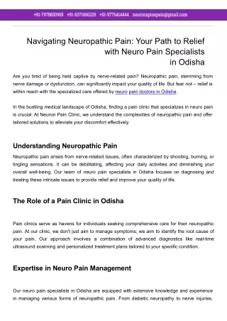 Navigating Neuropathic Pain Your Path to Relief with Neuro Pain Specialists in Odisha