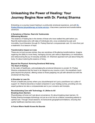 Unleashing the Power of Healing: Your Journey Begins Now with Dr. Pankaj Sharma