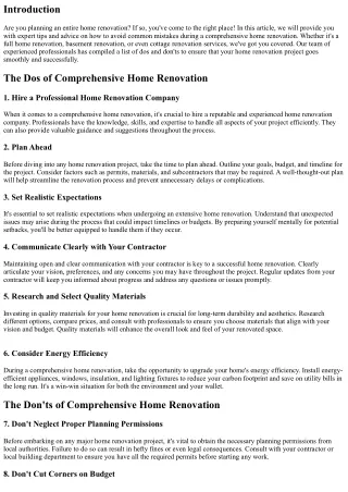 The Dos and Don'ts of Comprehensive Home Renovation: Expert Tips to Avoid Common