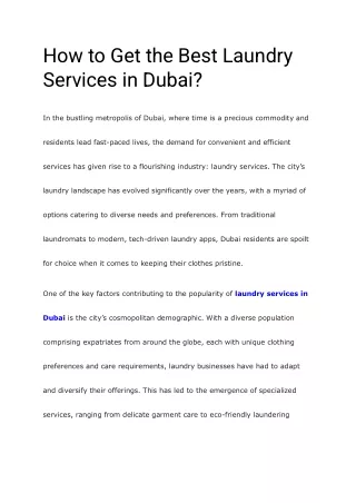 How to Get the Best Laundry Services in Dubai.............