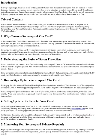 How to Safeguard Yourself from Scams with a Securespend Visa Card