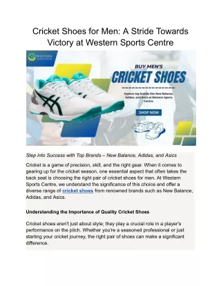 Cricket Shoes for Men: A Stride Towards Victory at Western Sports Centre