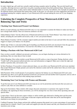 Opening the Complete Possible of Your Mastercard eGift Card: Stabilizing Tips an