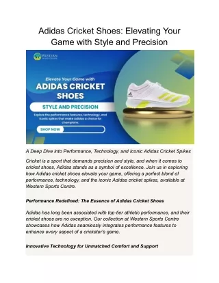 Adidas Cricket Shoes: Elevating Your Game with Style and Precision