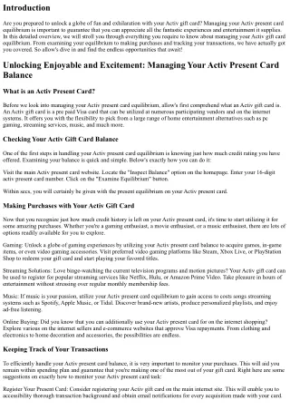 Opening Fun and Excitement: Managing Your Activ Present Card Balance