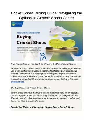 Cricket Shoes Buying Guide: Navigating the Options at Western Sports Centre