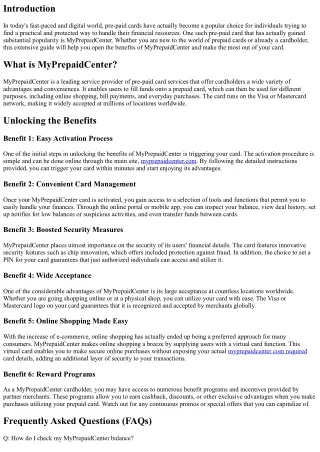 Unlocking the Benefits of MyPrepaidCenter: A Comprehensive Guide for Cardholders