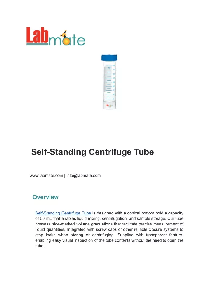 self standing centrifuge tube