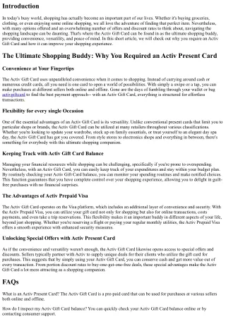 The Ultimate Shopping Companion: Why You Need an Activ Gift Card