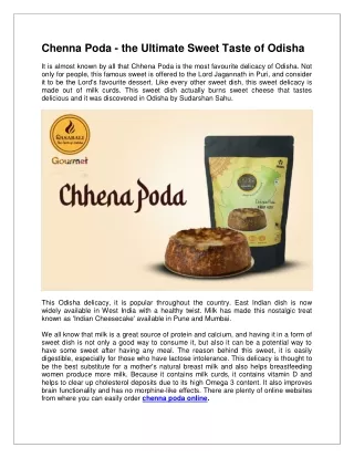Chenna Poda - the Ultimate Sweet Taste of Odisha