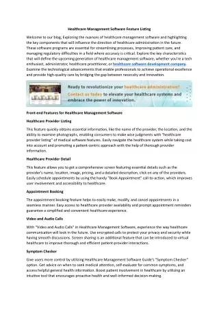 healthcare management software feature listing