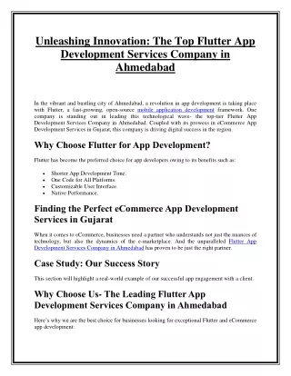 Unleashing Innovation- The Top Flutter App Development Services Company in Ahmedabad