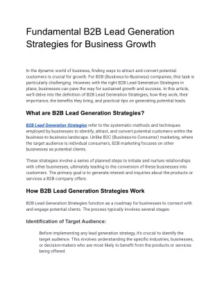 Fundamental B2B Lead Generation Strategies for Business Growth
