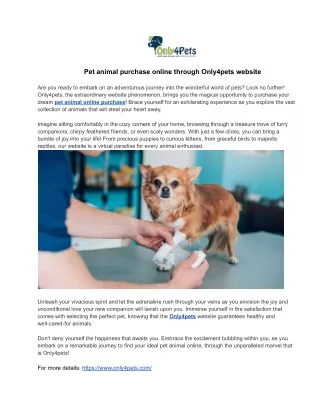 Pet animal purchase online through Only4pets website