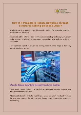 How is it Possible to Reduce Downtime Through Structured Cabling Solutions Dubai