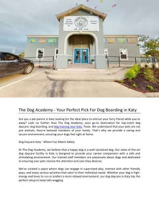 The Dog Academy - Your Perfect Pick For Dog Boarding in Katy
