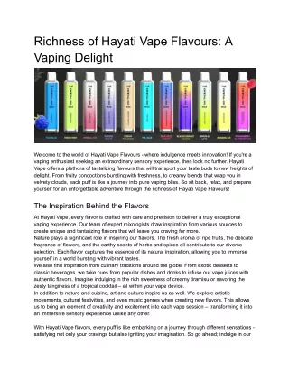 Richness of Hayati Vape Flavours- A Vaping Delight