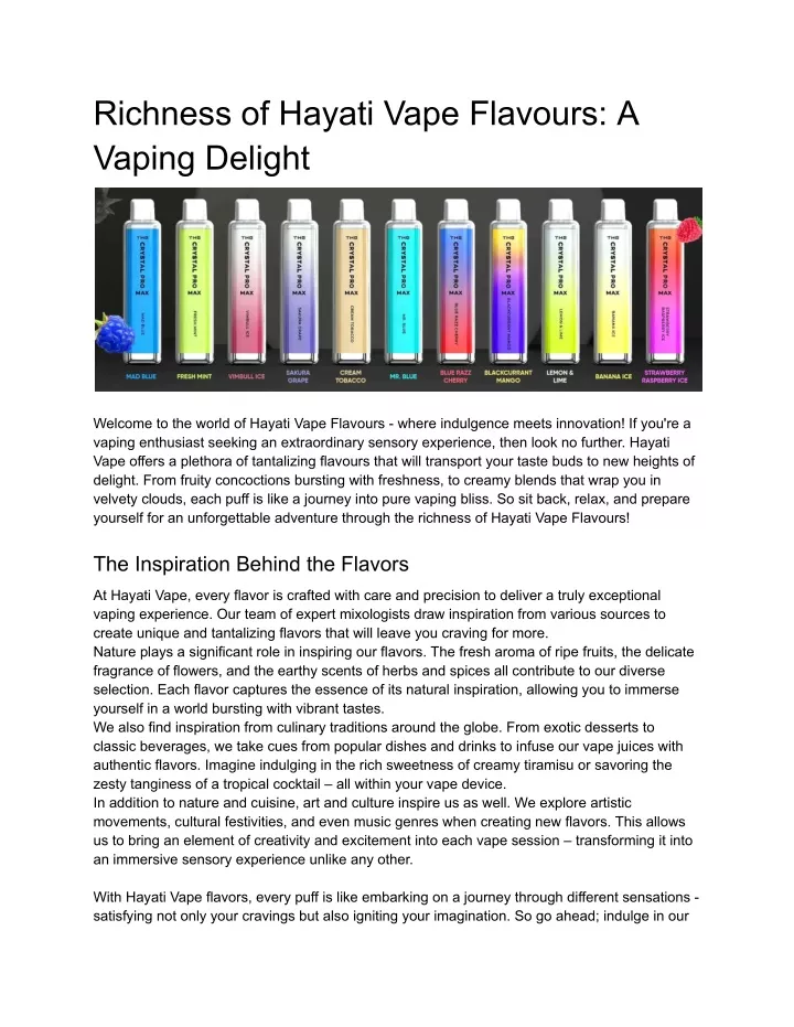 richness of hayati vape flavours a vaping delight