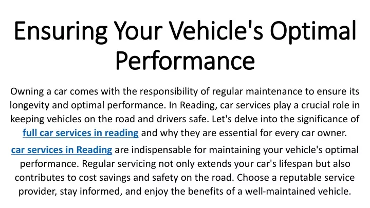 ensuring your vehicle s optimal performance