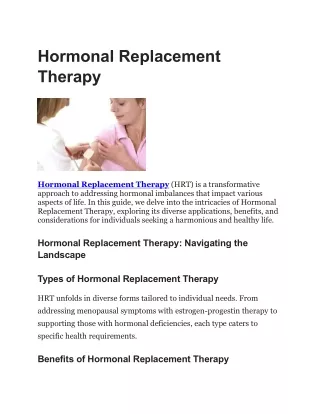 Hormonal Replacement Therapy