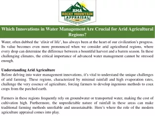 Which Innovations in Water Management Are Crucial for Arid Agricultural Regions?