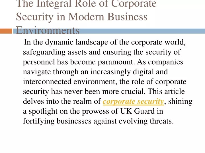 the integral role of corporate security in modern business environments