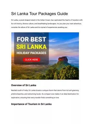 Sri Lanka Tour Packages Guide