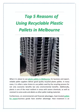 Top 5 Reasons of Using Recyclable Plastic Pallets in Melbourne