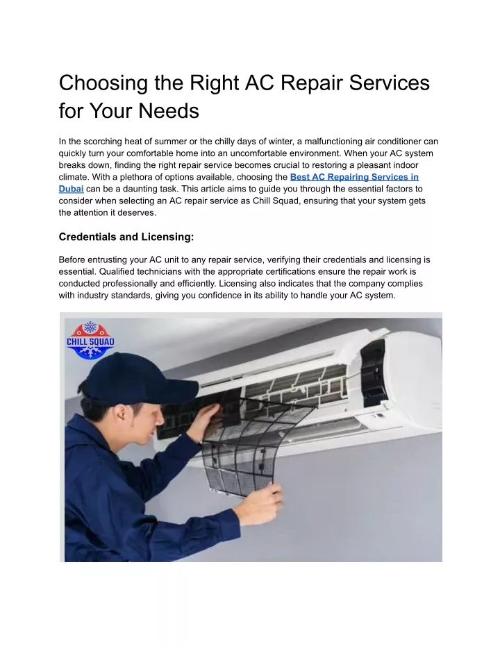 choosing the right ac repair services for your