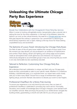 Unleashing the Ultimate Chicago Party Bus Experience
