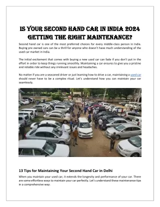 Is Your Second Hand Car in India 2024 Getting the Right Maintenance