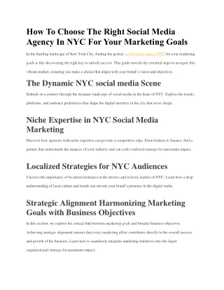 How To Choose The Right Social Media Agency In NYC For Your Marketing Goals