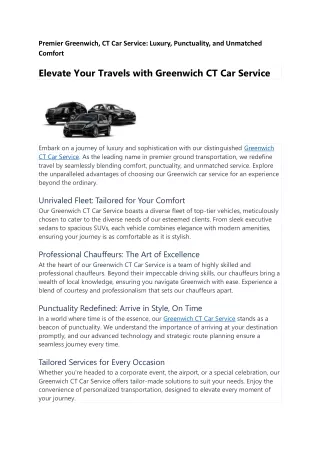 Premier Greenwich, CT Car Service: Luxury, Punctuality, and Unmatched Comfort