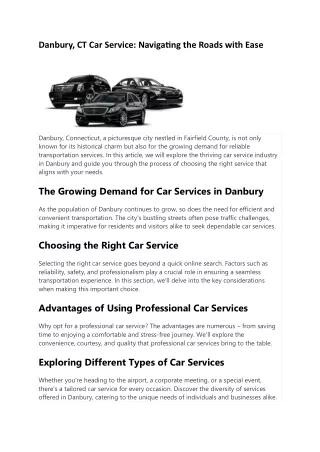 Danbury, CT Car Service: Navigating the Roads with Ease