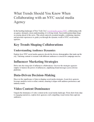 What Trends Should You Know When Collaborating with an NYC social media Agency