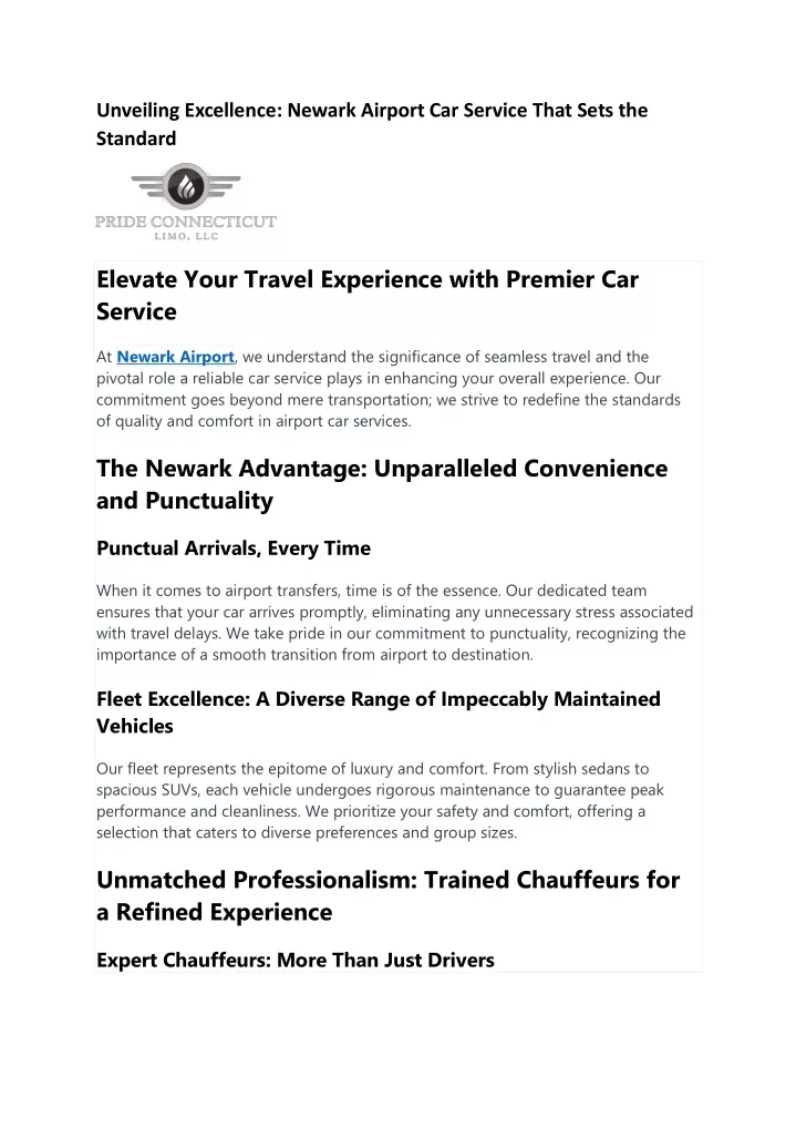 unveiling excellence newark airport car service