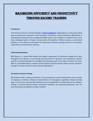 Maximizing Efficiency and Productivity Through Maximo Training